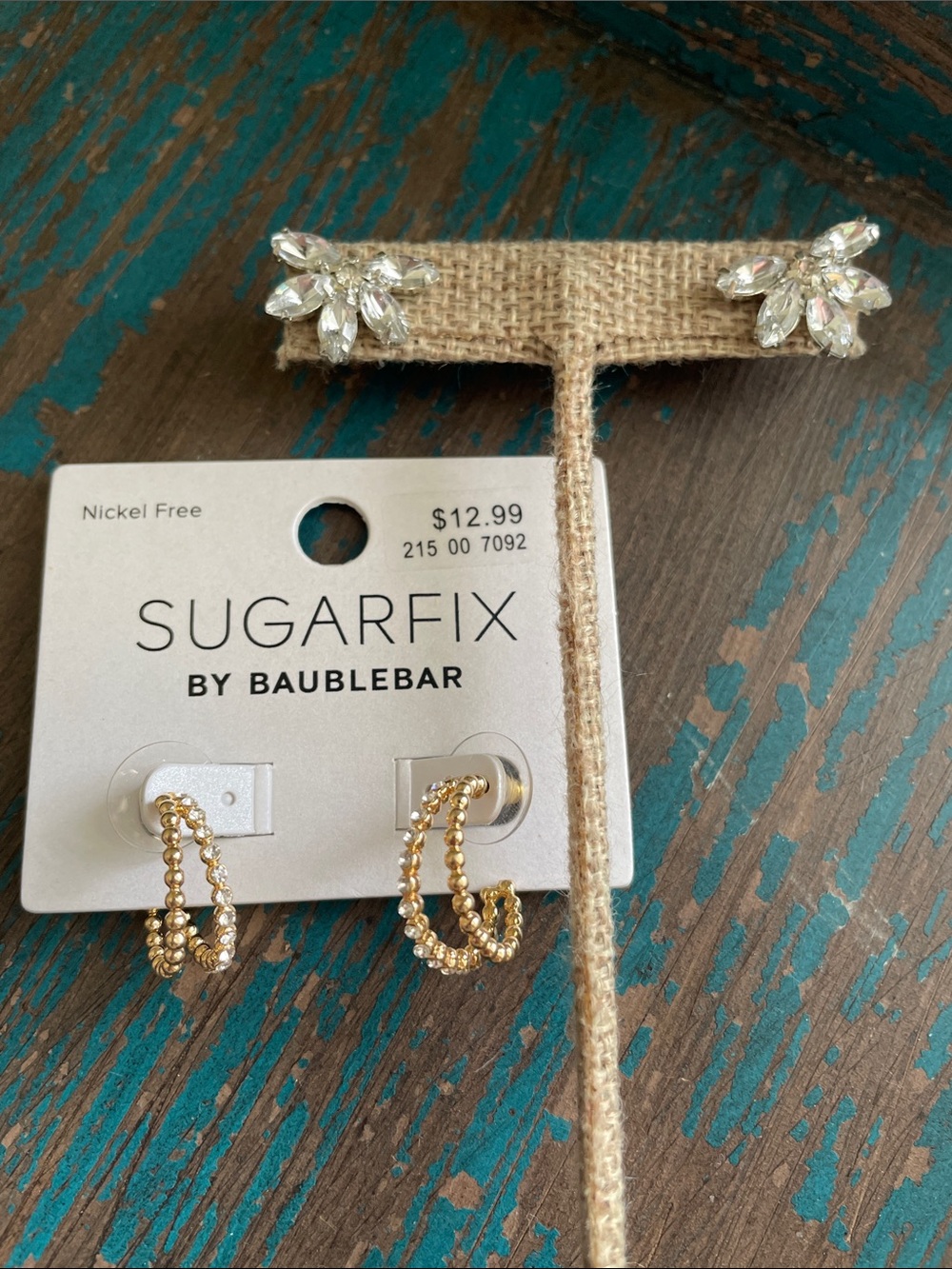Earrings 2 pairs: Trades of Hope Dazzling Studs, bauble bar gold crystal hoops